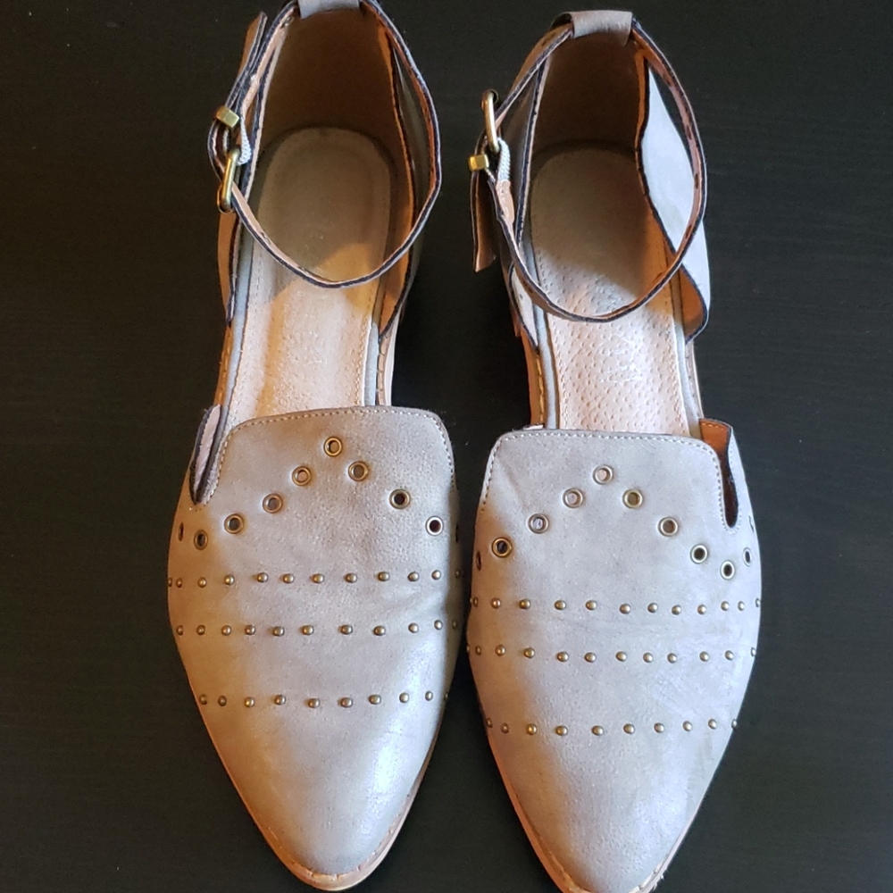 COPY - Gray leather ankle strap studded shoes